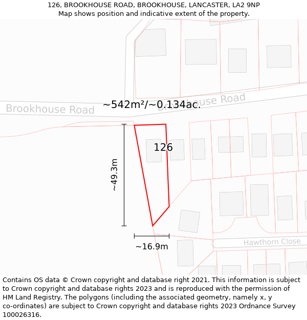 126, BROOKHOUSE ROAD, BROOKHOUSE, LANCASTER, LA2 9NP: Plot and title map