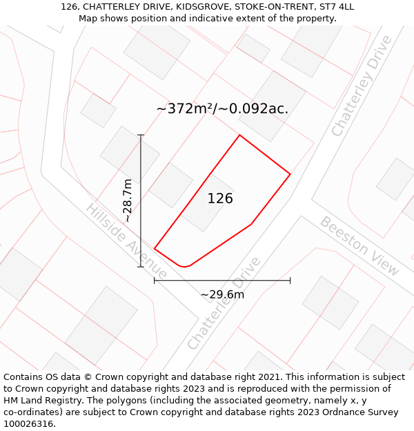 126, CHATTERLEY DRIVE, KIDSGROVE, STOKE-ON-TRENT, ST7 4LL: Plot and title map