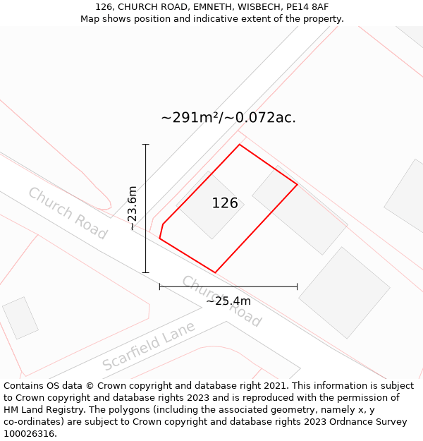 126, CHURCH ROAD, EMNETH, WISBECH, PE14 8AF: Plot and title map