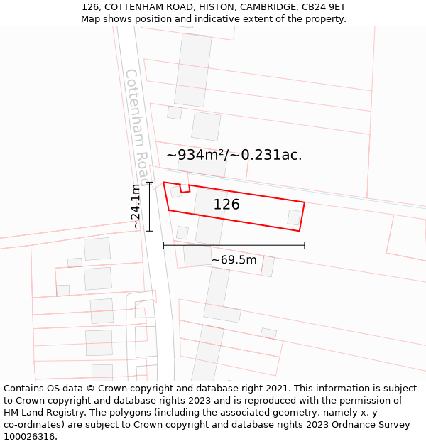 126, COTTENHAM ROAD, HISTON, CAMBRIDGE, CB24 9ET: Plot and title map