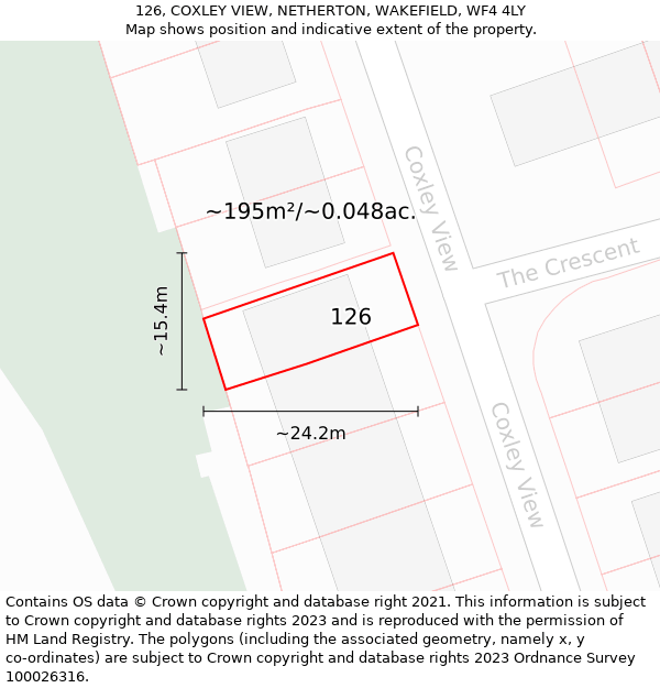 126, COXLEY VIEW, NETHERTON, WAKEFIELD, WF4 4LY: Plot and title map