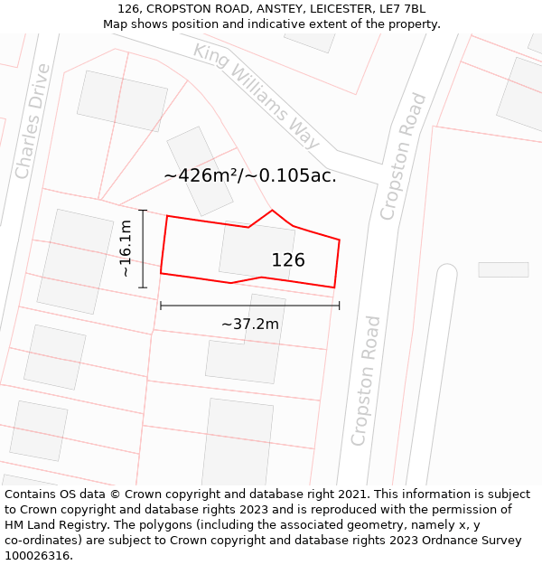 126, CROPSTON ROAD, ANSTEY, LEICESTER, LE7 7BL: Plot and title map
