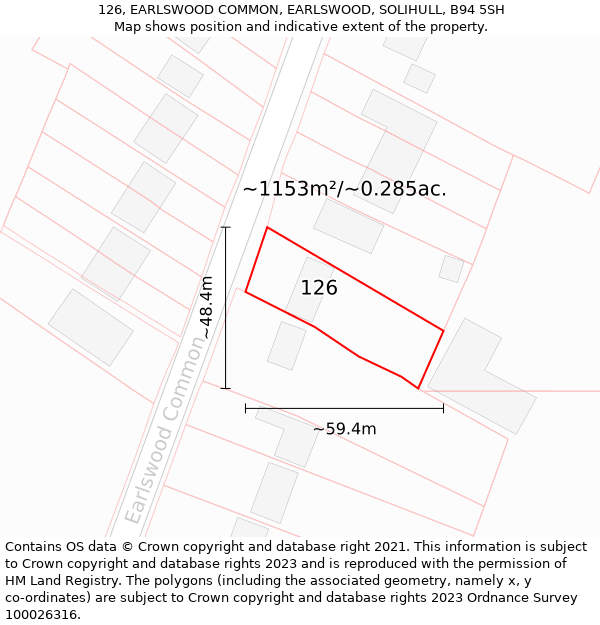 126, EARLSWOOD COMMON, EARLSWOOD, SOLIHULL, B94 5SH: Plot and title map