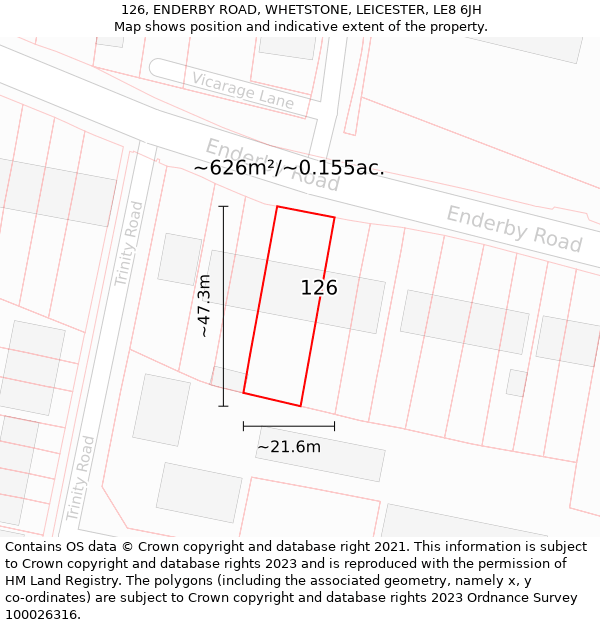 126, ENDERBY ROAD, WHETSTONE, LEICESTER, LE8 6JH: Plot and title map