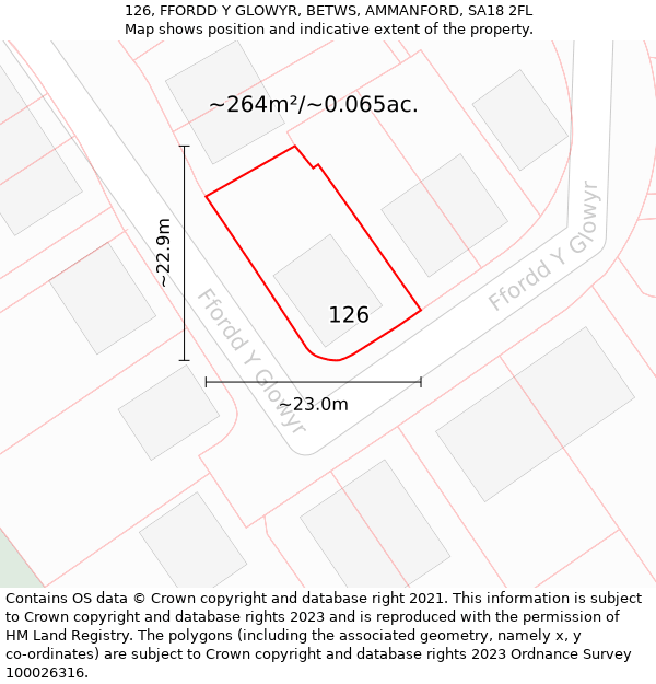 126, FFORDD Y GLOWYR, BETWS, AMMANFORD, SA18 2FL: Plot and title map