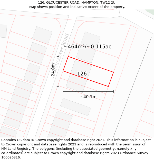 126, GLOUCESTER ROAD, HAMPTON, TW12 2UJ: Plot and title map