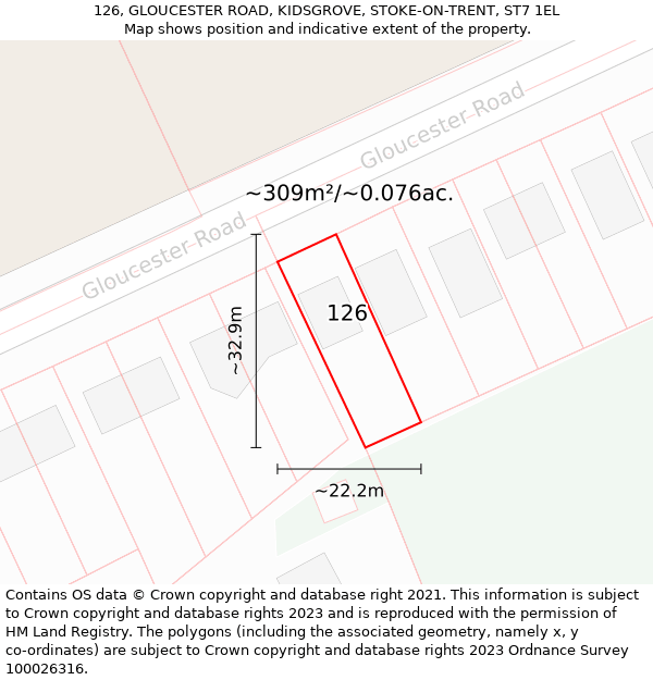 126, GLOUCESTER ROAD, KIDSGROVE, STOKE-ON-TRENT, ST7 1EL: Plot and title map