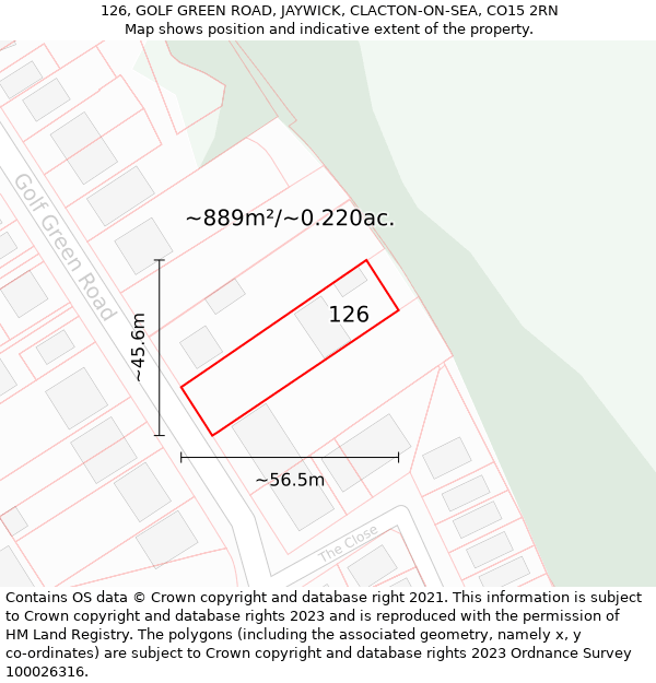 126, GOLF GREEN ROAD, JAYWICK, CLACTON-ON-SEA, CO15 2RN: Plot and title map