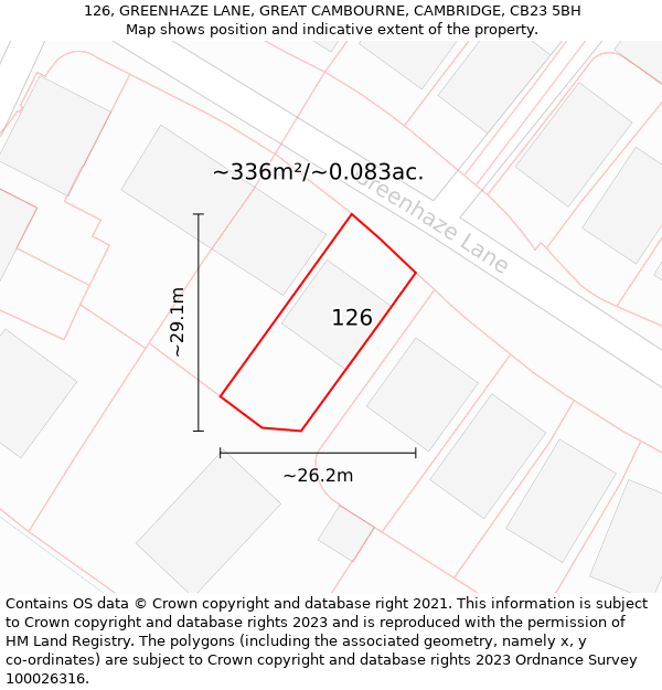 126, GREENHAZE LANE, GREAT CAMBOURNE, CAMBRIDGE, CB23 5BH: Plot and title map