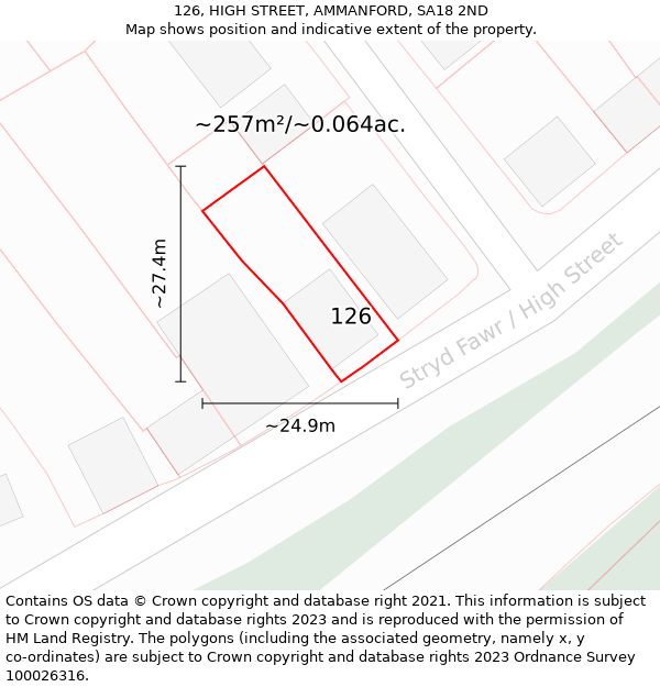 126, HIGH STREET, AMMANFORD, SA18 2ND: Plot and title map