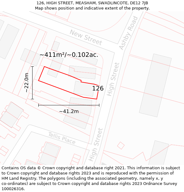 126, HIGH STREET, MEASHAM, SWADLINCOTE, DE12 7JB: Plot and title map