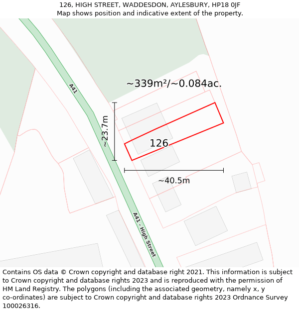 126, HIGH STREET, WADDESDON, AYLESBURY, HP18 0JF: Plot and title map