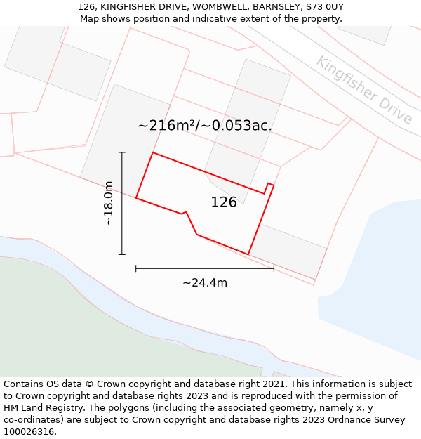 126, KINGFISHER DRIVE, WOMBWELL, BARNSLEY, S73 0UY: Plot and title map