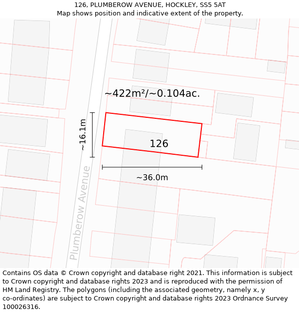 126, PLUMBEROW AVENUE, HOCKLEY, SS5 5AT: Plot and title map