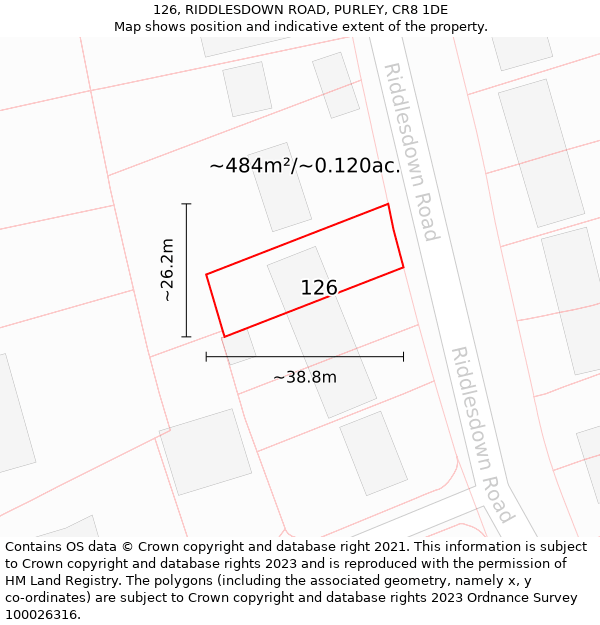 126, RIDDLESDOWN ROAD, PURLEY, CR8 1DE: Plot and title map