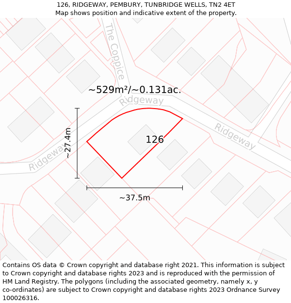 126, RIDGEWAY, PEMBURY, TUNBRIDGE WELLS, TN2 4ET: Plot and title map