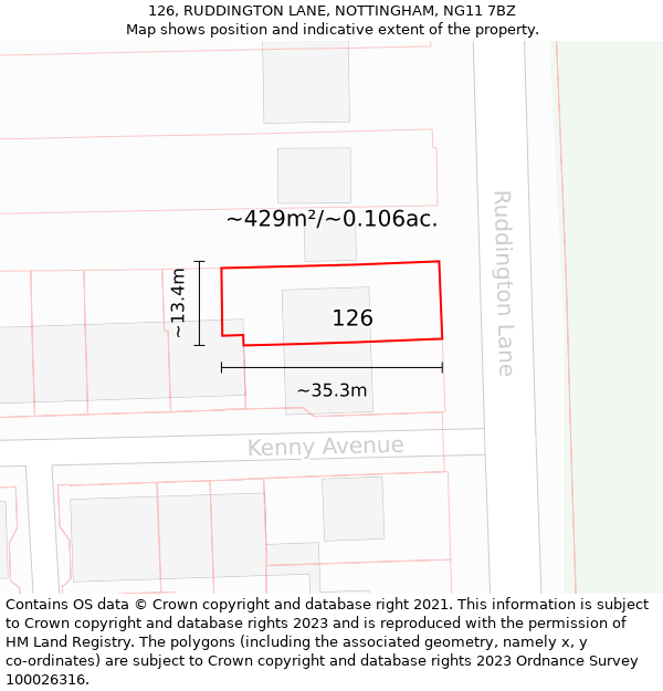 126, RUDDINGTON LANE, NOTTINGHAM, NG11 7BZ: Plot and title map