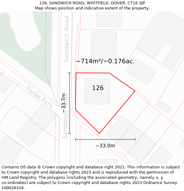 126, SANDWICH ROAD, WHITFIELD, DOVER, CT16 3JP: Plot and title map