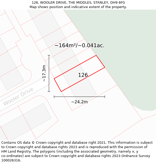 126, WOOLER DRIVE, THE MIDDLES, STANLEY, DH9 6FG: Plot and title map