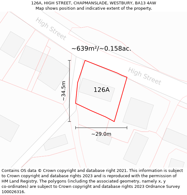 126A, HIGH STREET, CHAPMANSLADE, WESTBURY, BA13 4AW: Plot and title map