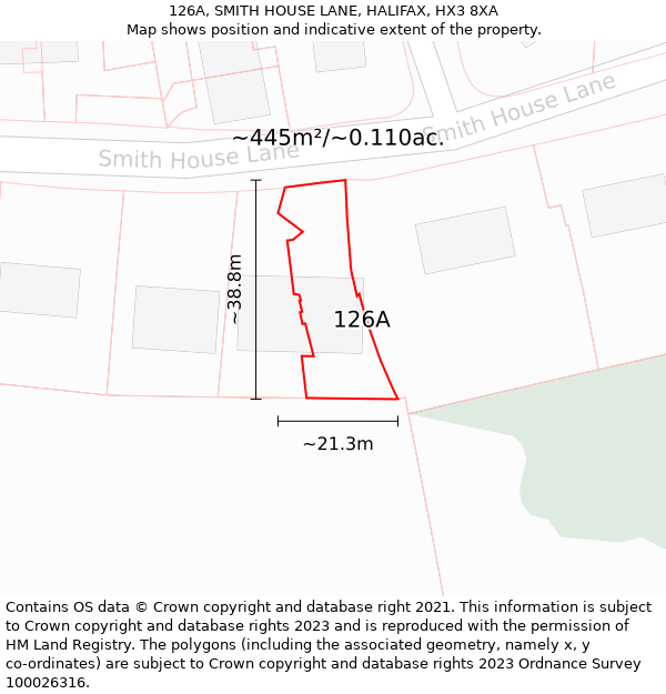 126A, SMITH HOUSE LANE, HALIFAX, HX3 8XA: Plot and title map