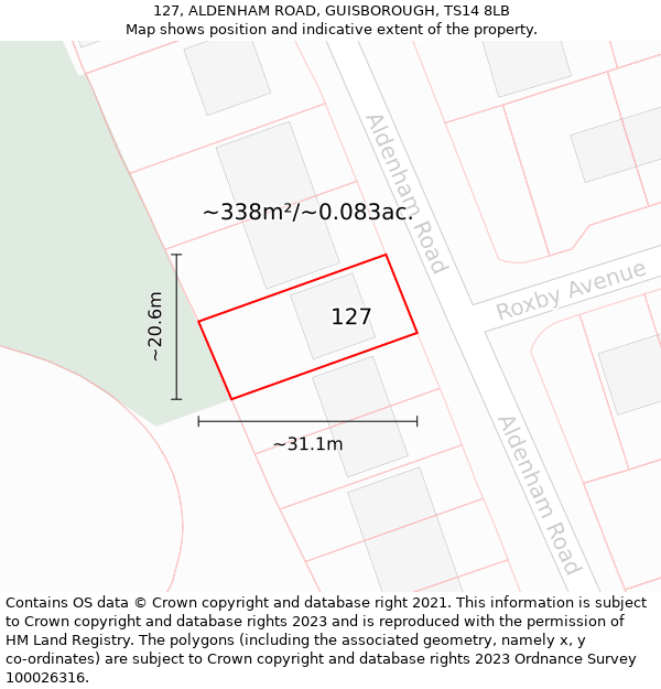 127, ALDENHAM ROAD, GUISBOROUGH, TS14 8LB: Plot and title map