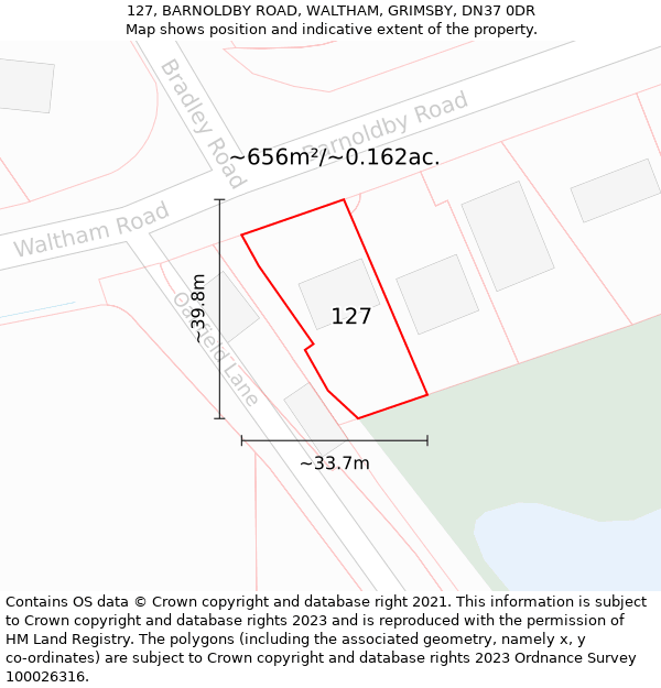 127, BARNOLDBY ROAD, WALTHAM, GRIMSBY, DN37 0DR: Plot and title map