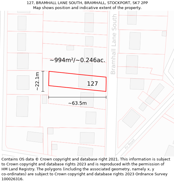 127, BRAMHALL LANE SOUTH, BRAMHALL, STOCKPORT, SK7 2PP: Plot and title map