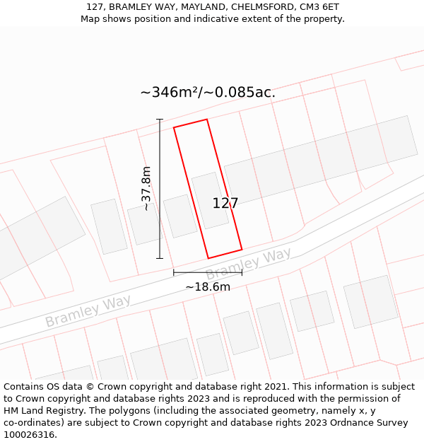 127, BRAMLEY WAY, MAYLAND, CHELMSFORD, CM3 6ET: Plot and title map