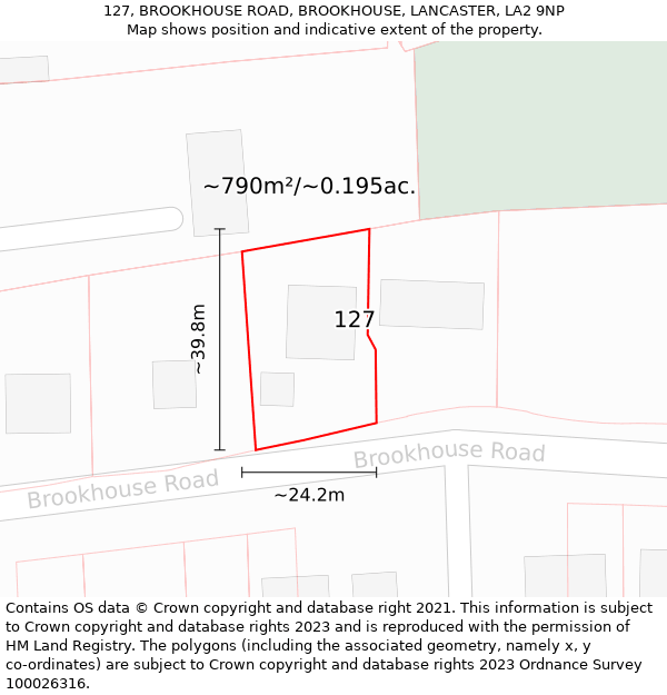 127, BROOKHOUSE ROAD, BROOKHOUSE, LANCASTER, LA2 9NP: Plot and title map