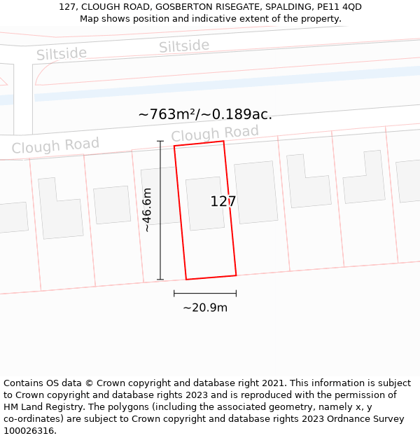 127, CLOUGH ROAD, GOSBERTON RISEGATE, SPALDING, PE11 4QD: Plot and title map