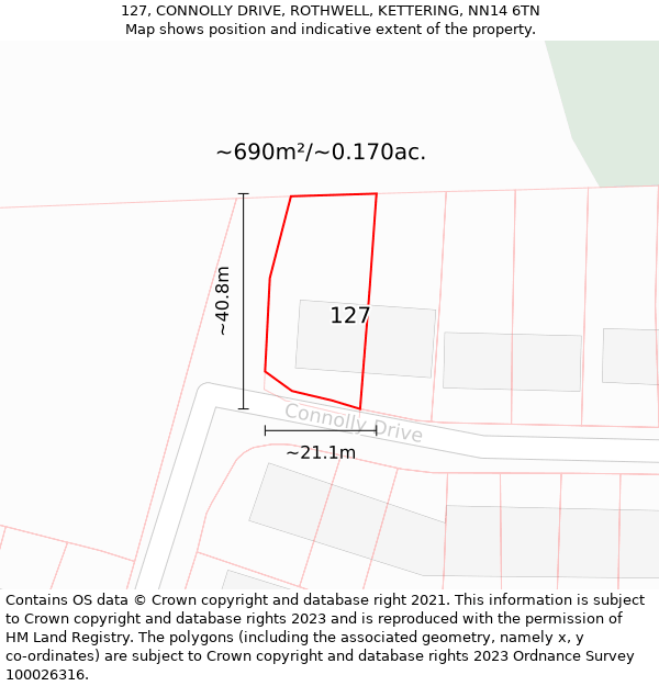 127, CONNOLLY DRIVE, ROTHWELL, KETTERING, NN14 6TN: Plot and title map