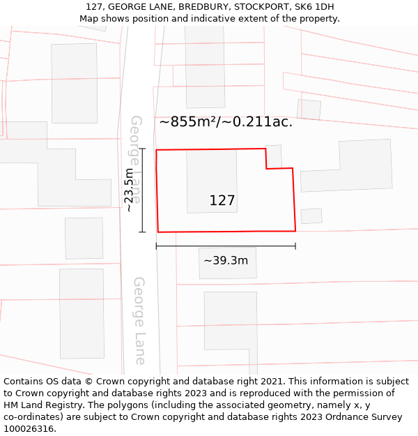127, GEORGE LANE, BREDBURY, STOCKPORT, SK6 1DH: Plot and title map
