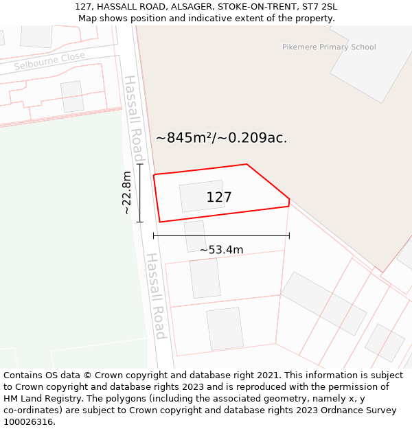 127, HASSALL ROAD, ALSAGER, STOKE-ON-TRENT, ST7 2SL: Plot and title map
