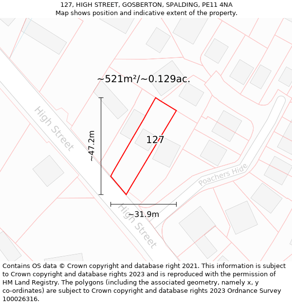 127, HIGH STREET, GOSBERTON, SPALDING, PE11 4NA: Plot and title map