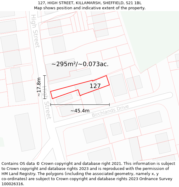 127, HIGH STREET, KILLAMARSH, SHEFFIELD, S21 1BL: Plot and title map