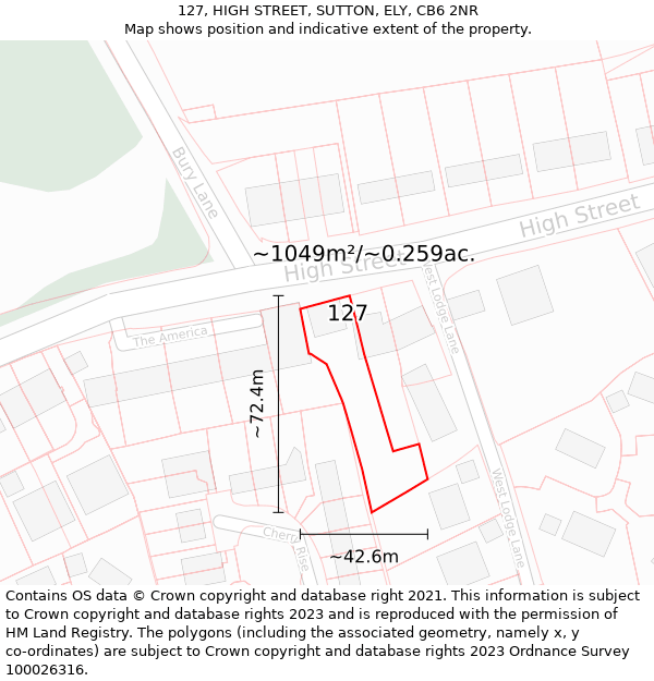 127, HIGH STREET, SUTTON, ELY, CB6 2NR: Plot and title map