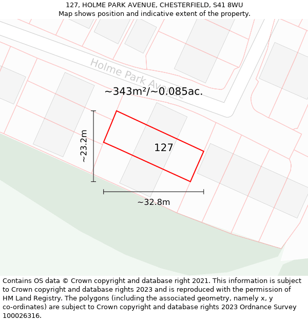 127, HOLME PARK AVENUE, CHESTERFIELD, S41 8WU: Plot and title map