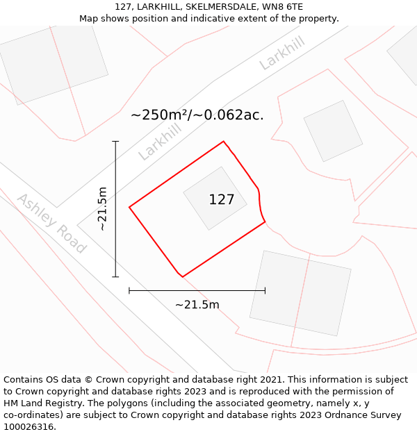 127, LARKHILL, SKELMERSDALE, WN8 6TE: Plot and title map