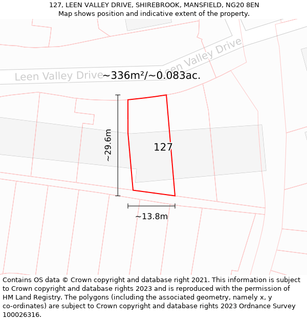 127, LEEN VALLEY DRIVE, SHIREBROOK, MANSFIELD, NG20 8EN: Plot and title map