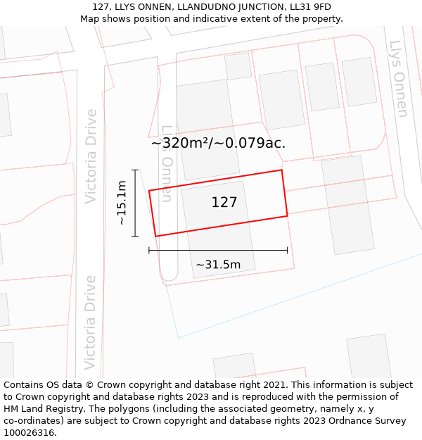 127, LLYS ONNEN, LLANDUDNO JUNCTION, LL31 9FD: Plot and title map