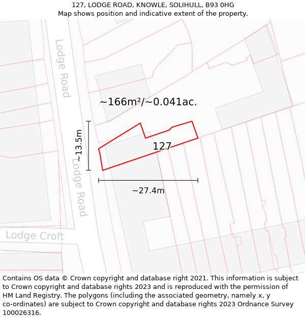 127, LODGE ROAD, KNOWLE, SOLIHULL, B93 0HG: Plot and title map