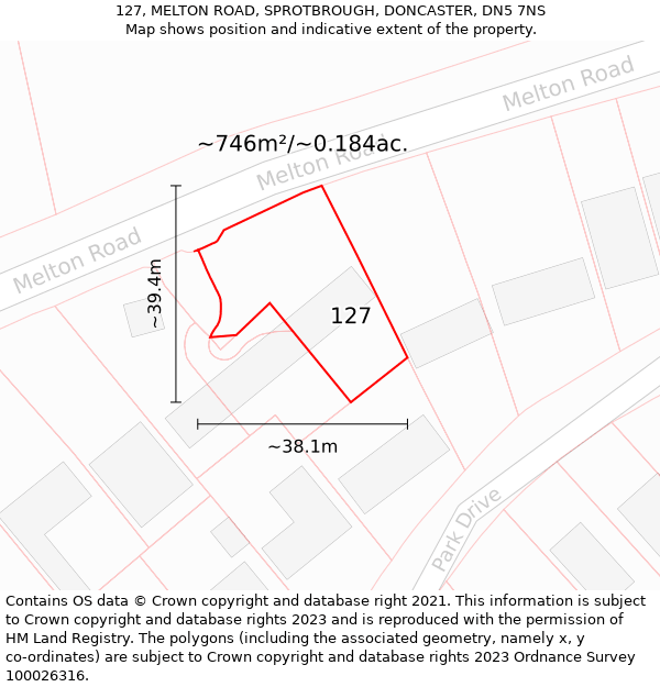 127, MELTON ROAD, SPROTBROUGH, DONCASTER, DN5 7NS: Plot and title map