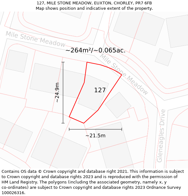 127, MILE STONE MEADOW, EUXTON, CHORLEY, PR7 6FB: Plot and title map