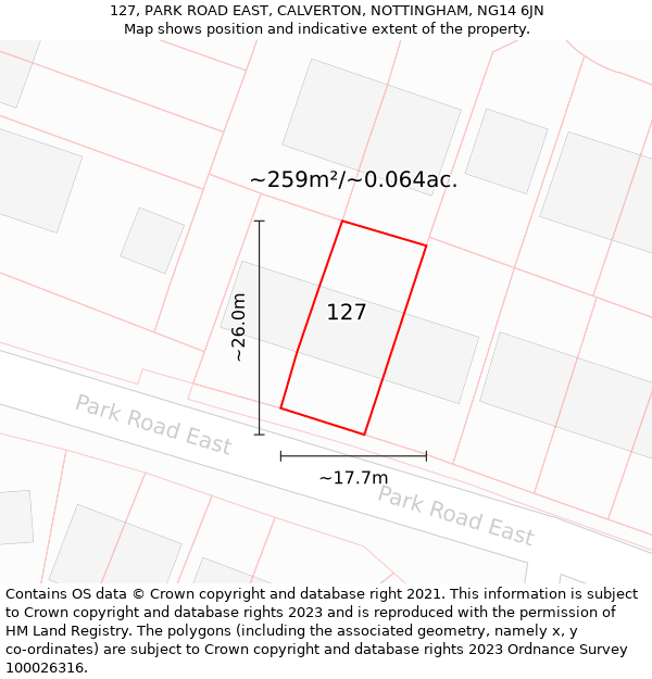 127, PARK ROAD EAST, CALVERTON, NOTTINGHAM, NG14 6JN: Plot and title map