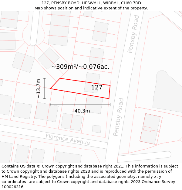 127, PENSBY ROAD, HESWALL, WIRRAL, CH60 7RD: Plot and title map