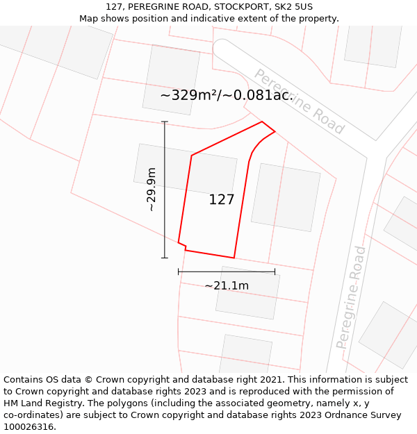 127, PEREGRINE ROAD, STOCKPORT, SK2 5US: Plot and title map