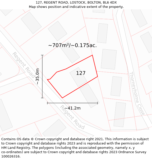 127, REGENT ROAD, LOSTOCK, BOLTON, BL6 4DX: Plot and title map