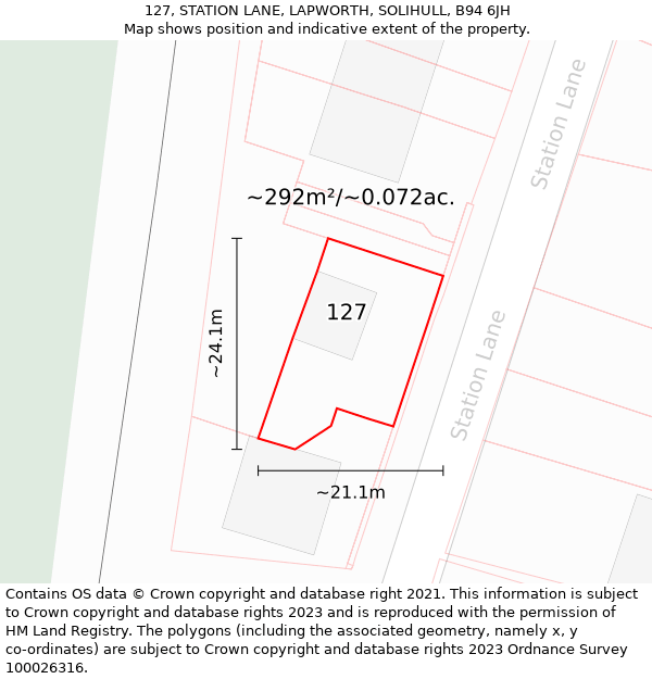 127, STATION LANE, LAPWORTH, SOLIHULL, B94 6JH: Plot and title map