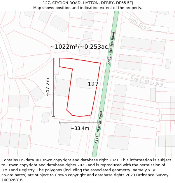 127, STATION ROAD, HATTON, DERBY, DE65 5EJ: Plot and title map